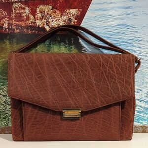 VINTAGE 1960's GENUINE ELEPHANT Skin Satchel Bag - CORBEAU - LARGE